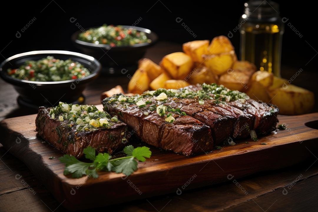 Picanha suculenta sobre brasas, rodeada de alecrim e sal.