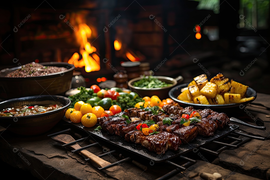 Churrasco na floresta: espetinhos suculentos, amigos e fogueira