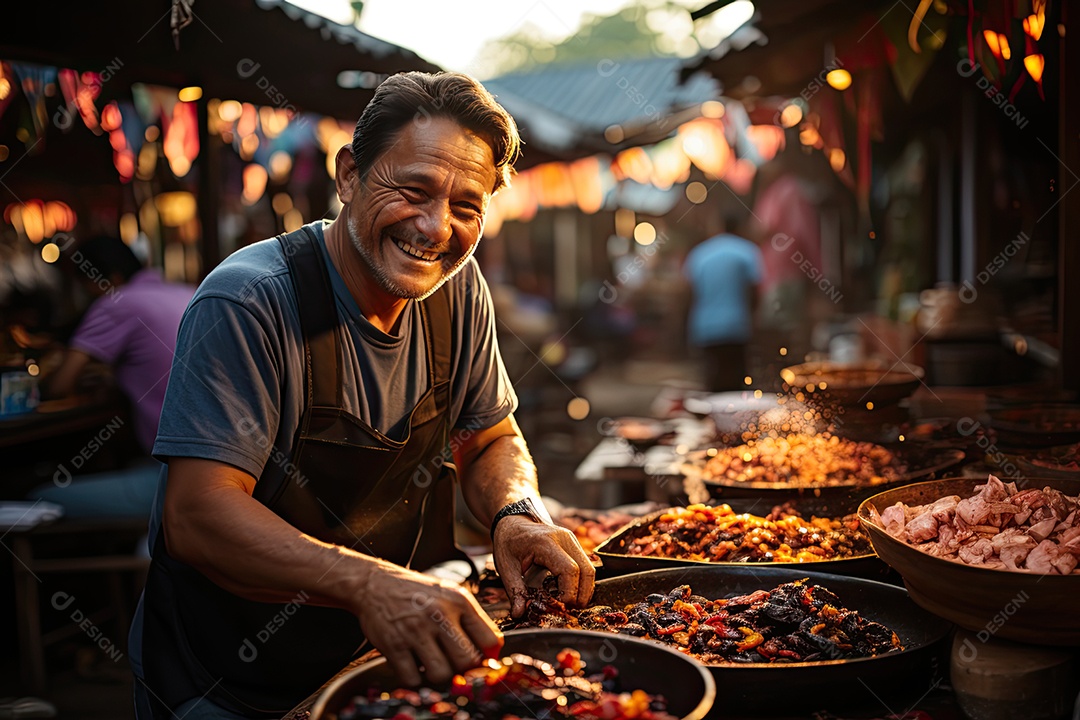 Cena festiva na feira: cores e sabores da comida brasileira em destaque.