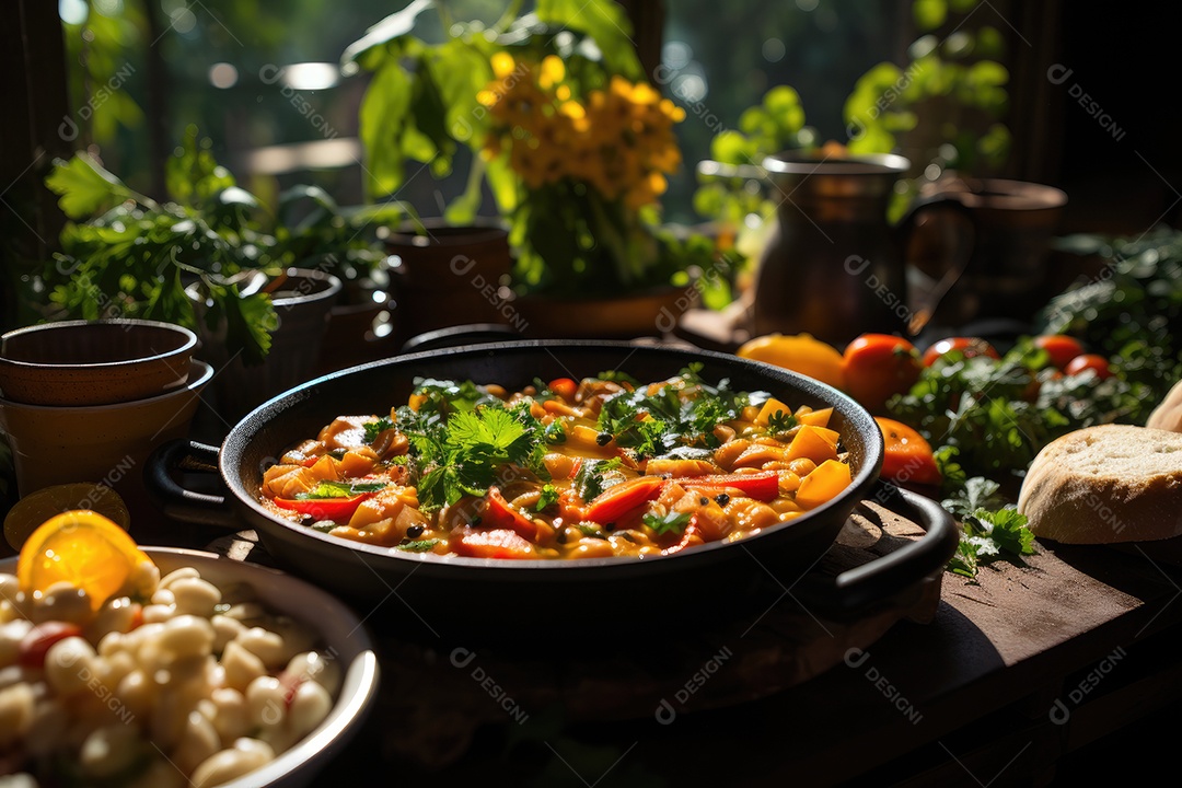 Banquete à beira do rio cores e sabores da comida brasileira em destaque.