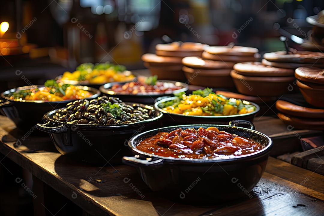 Feira vibrante revela riqueza da comida brasileira acarajés, açaí, feijoada, cocadas e mais.