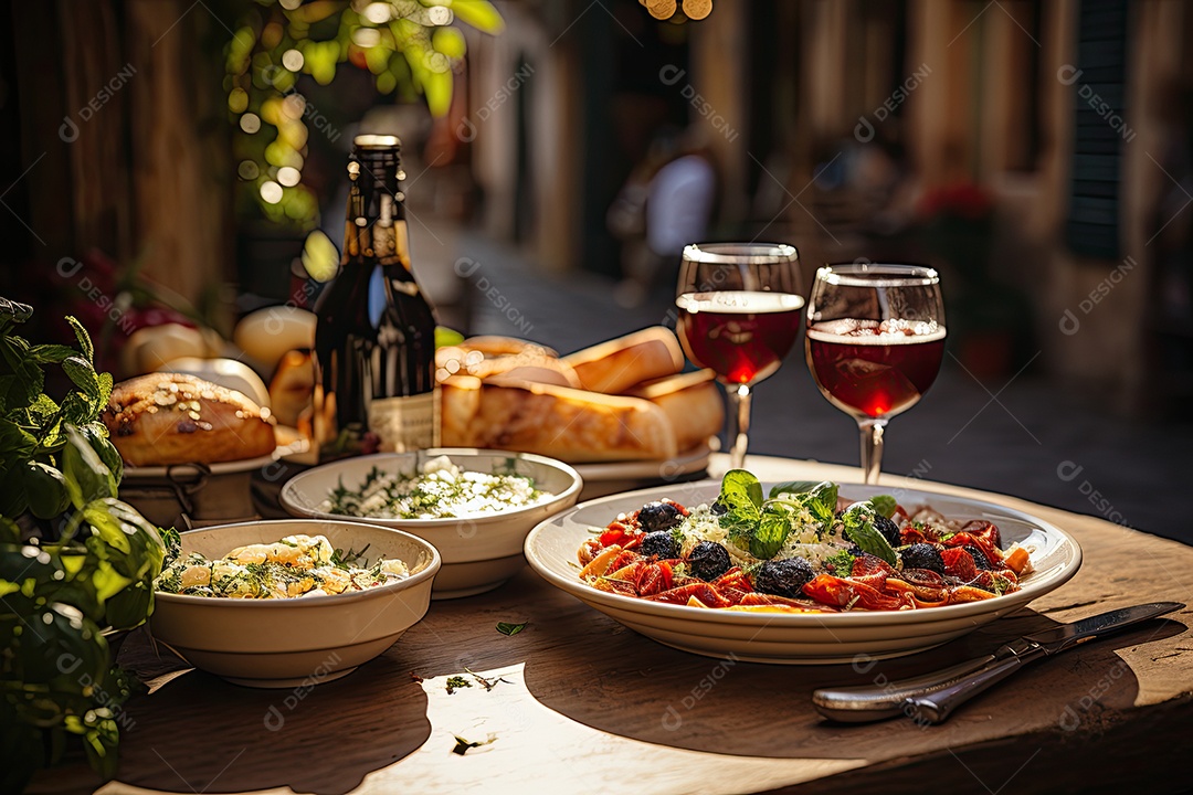 Mesa italiana farta em trattoria tradicional.