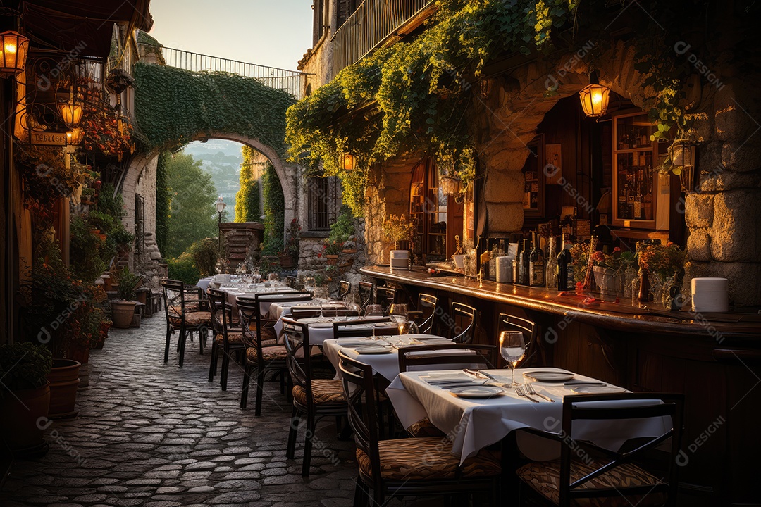 Bistrô italiano à noite mesa farta, ambiente acolhedor.