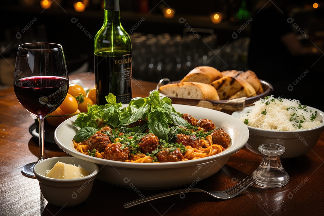 Banquete italiano Mesa farta, pratos coloridos e vinho, evocando a Toscana. (3)