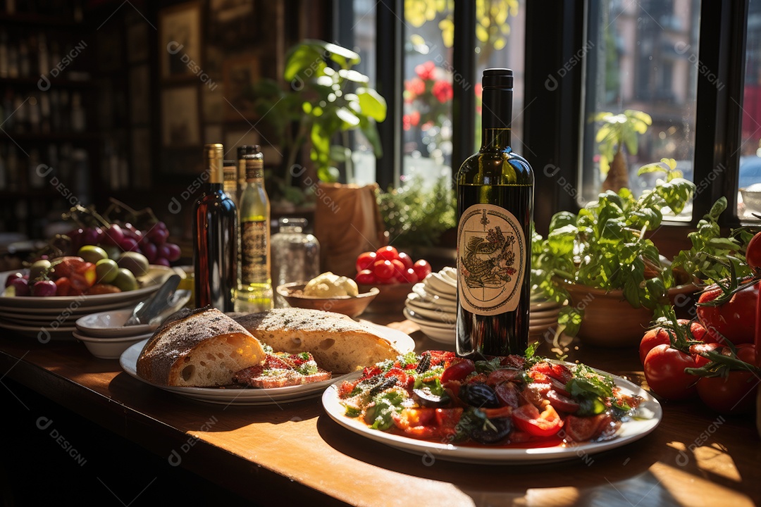 Cena italiana vibrante massa, antipasti e pizzaiolo em ação.