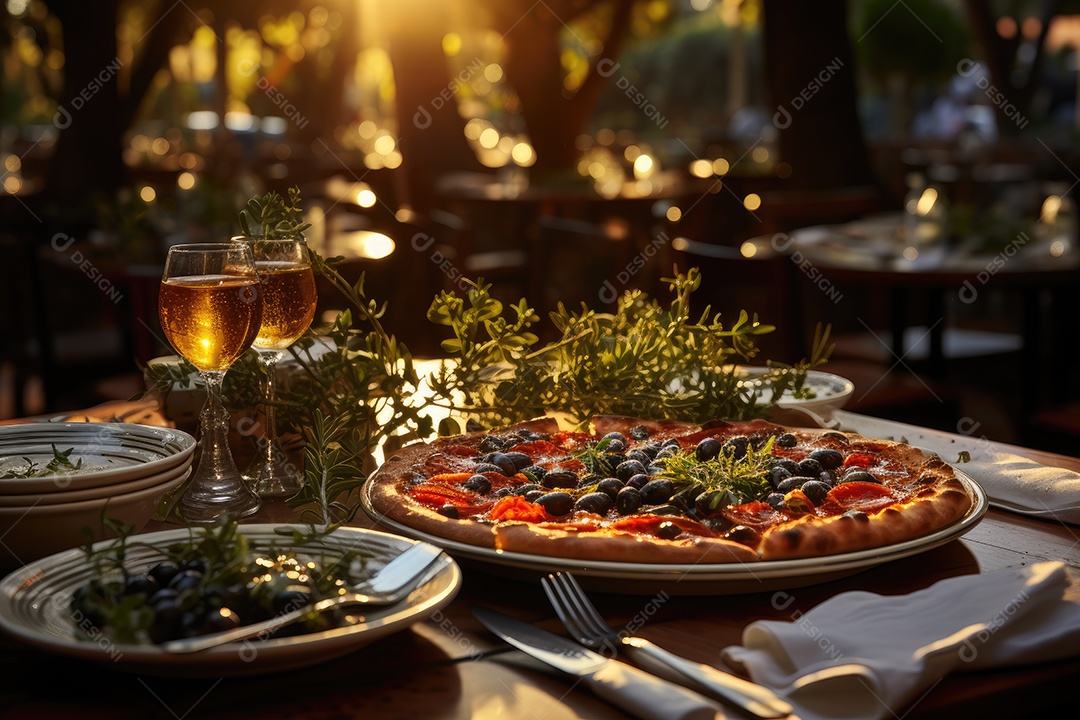 Mesa italiana farta sob olival centenário em animada praça. (2)