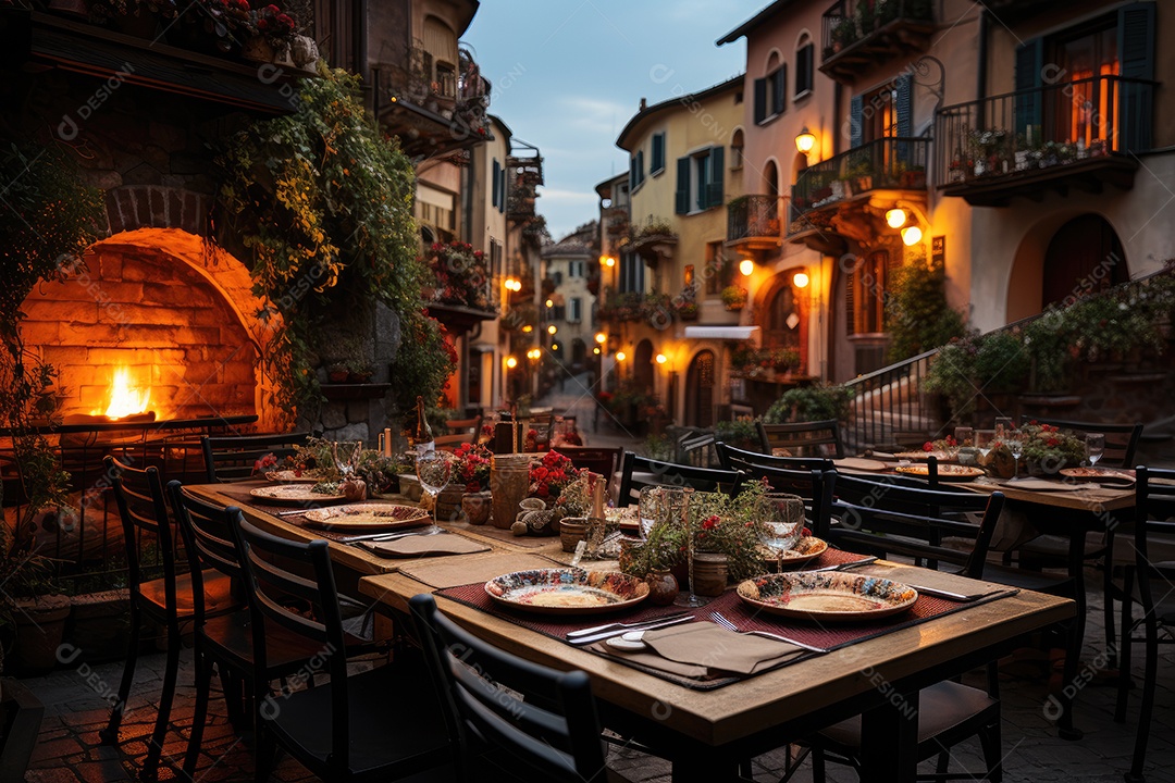Praça italiana animada repleta de comida caseira e risos. (1)