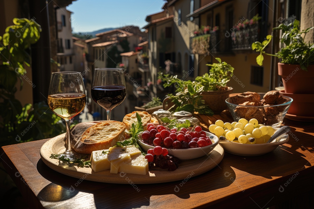 Banquete italiano ao ar livre: massas, queijos e vinhos na Vila Pitoresca.