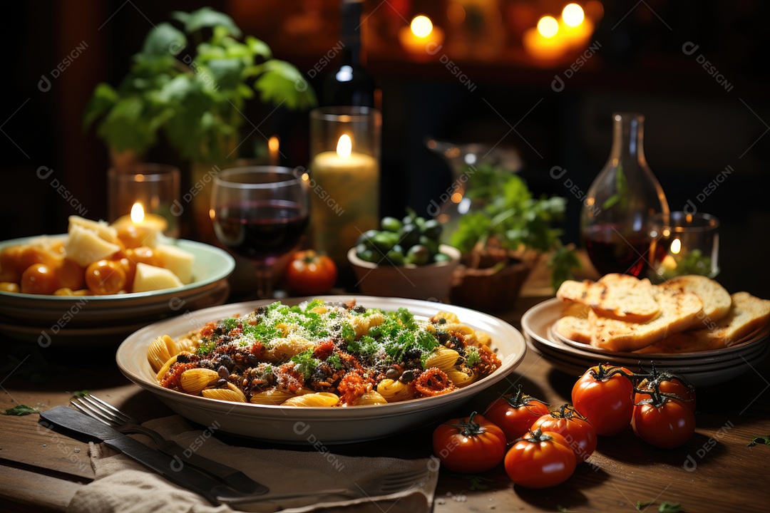 Banquete italiano: massa fresca, vinho