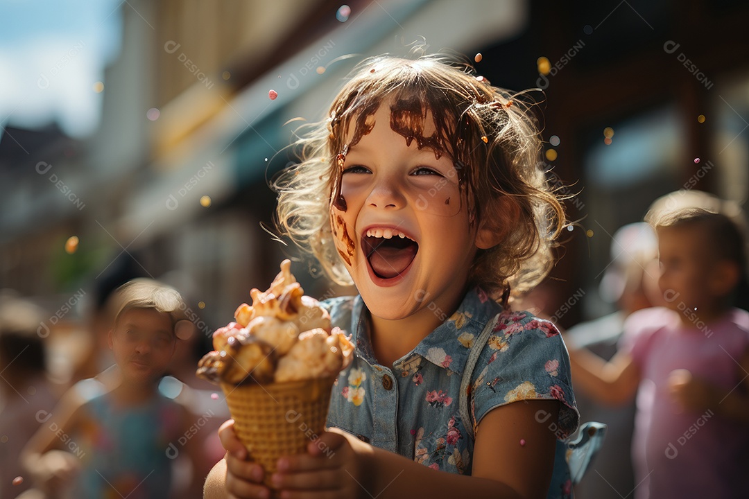 Sorvete colorido em casquinha, diversão de verão