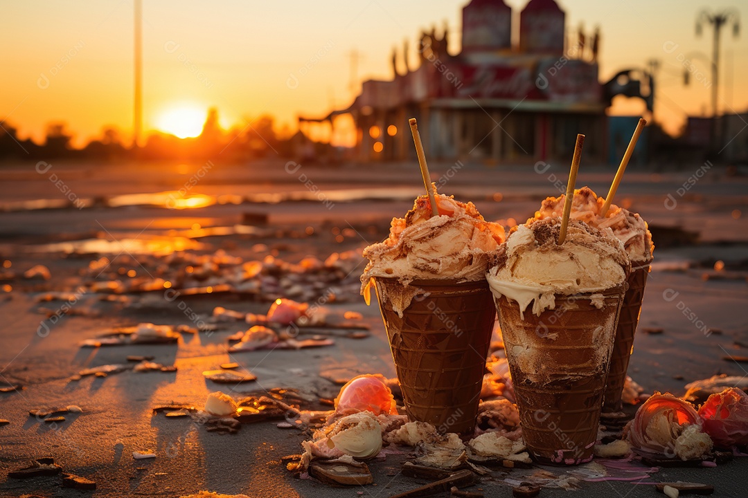 Sorvete colorido em casquinha, diversão de verão