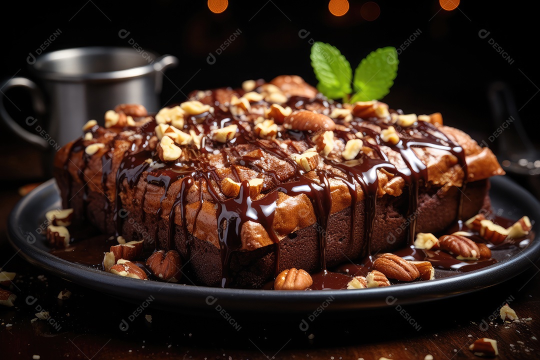 Brownie fresco salpicado de chocolate e nozes