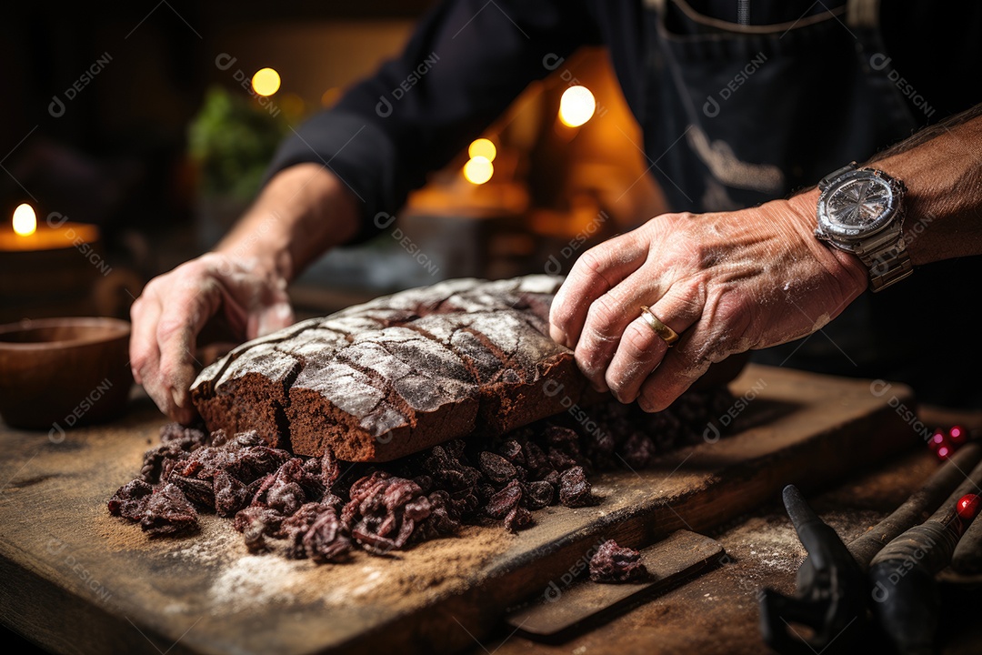 Brownie fresco salpicado de chocolate e nozes