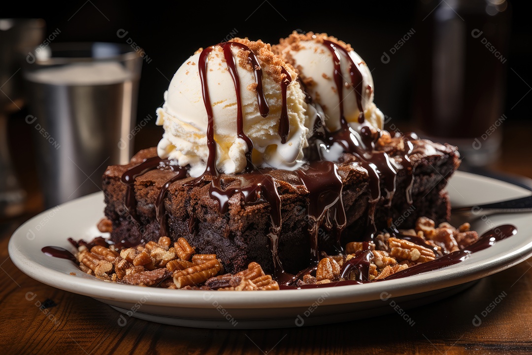 Brownies com sorvete derretido e nozes