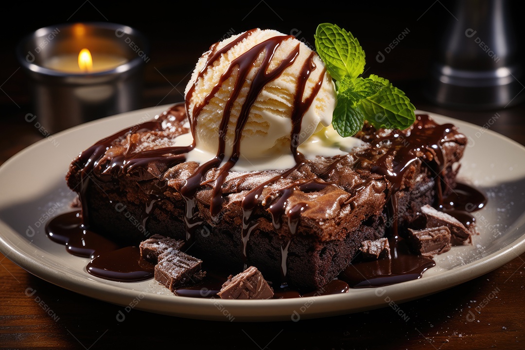 Brownies com sorvete derretido e nozes