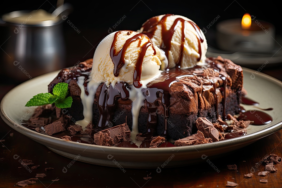 Brownies com sorvete derretido e nozes