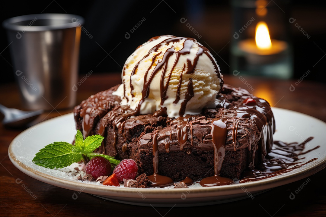 Brownies com sorvete derretido e nozes