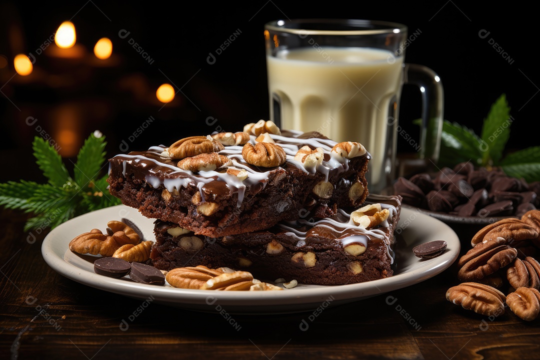 Brownie fresco salpicado de chocolate e nozes