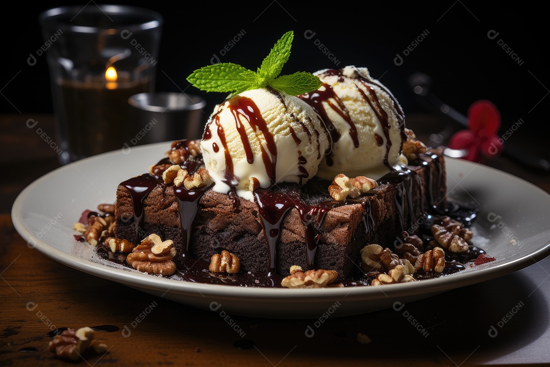 Brownie fresco salpicado de chocolate e nozes