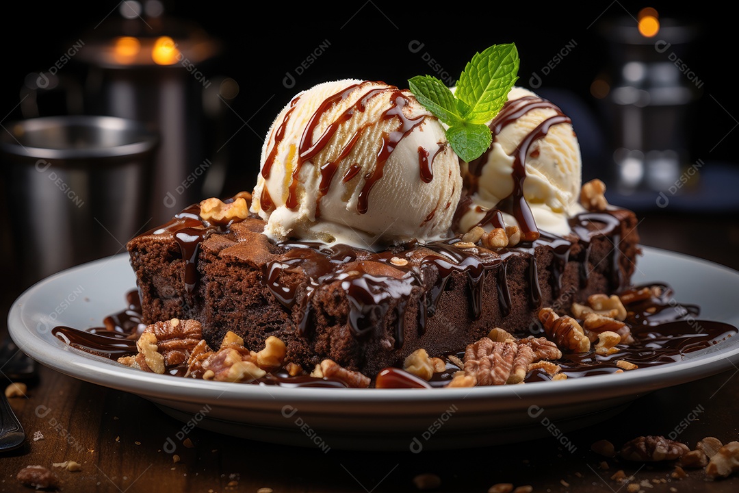 Brownie fresco salpicado de chocolate e nozes