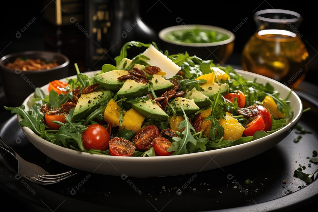Explosão de cores e sabores em uma salada fresca e vibrante.