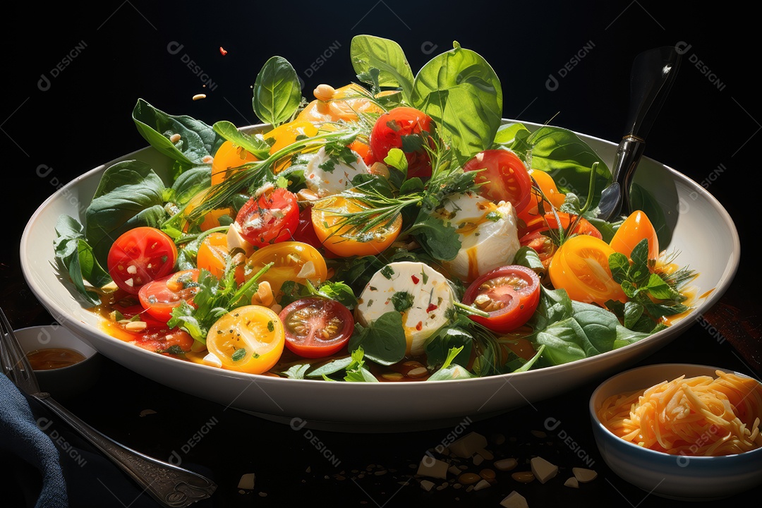 Explosão de cores e frescor salada vibrante com frutas, folhas e nozes