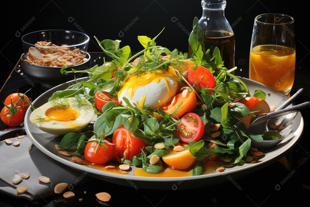 Explosão de cores e frescor salada vibrante com frutas, folhas e nozes