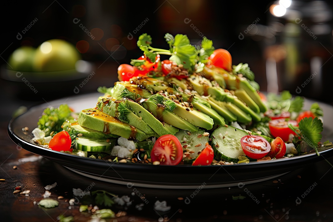 Explosão vibrante de cores em uma salada fresca e apetitosa.