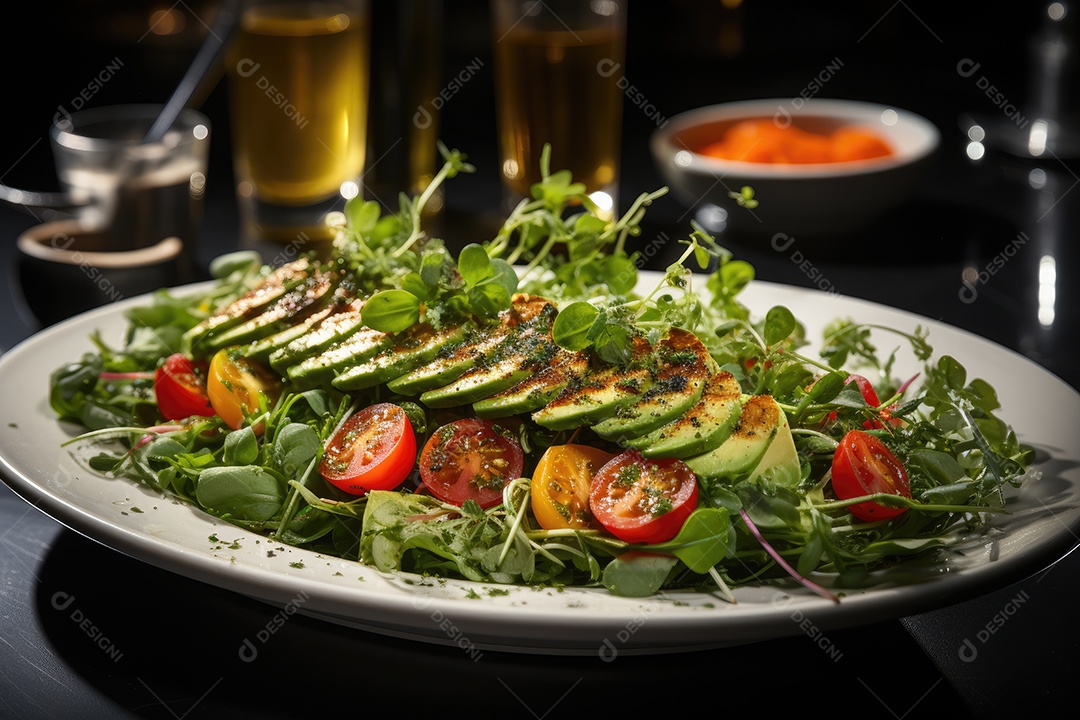 Salada fresca repleta de cores e texturas.