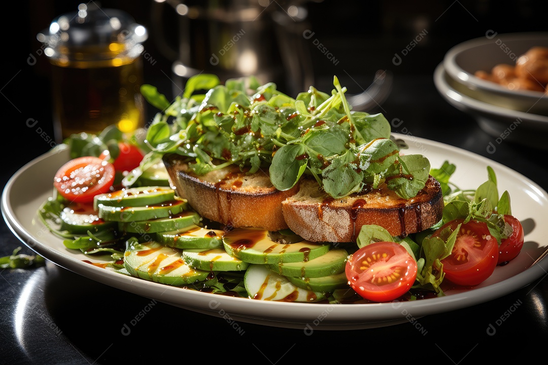 Salada fresca repleta de cores e texturas.