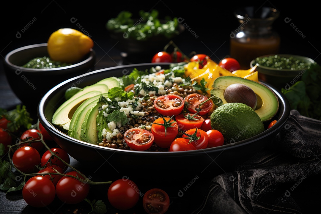 Refeição fitness vibrante quinoa, frango e vegetais coloridos em perfeita harmonia
