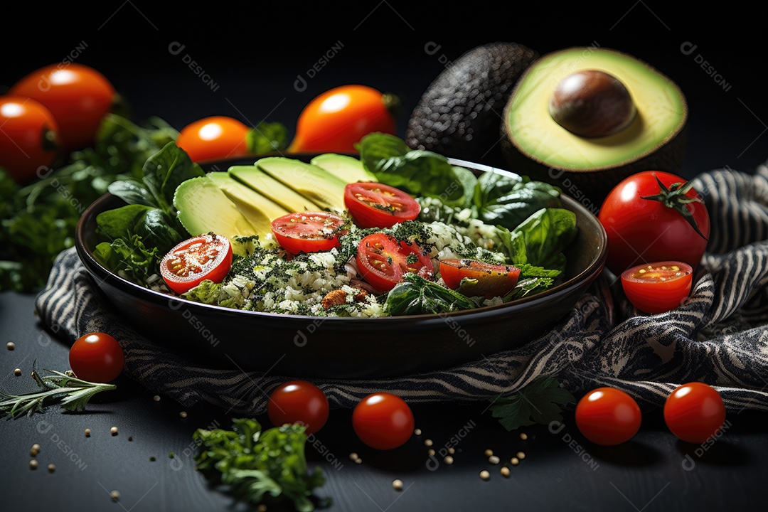 Refeição fitness vibrante quinoa, frango e vegetais coloridos em perfeita harmonia