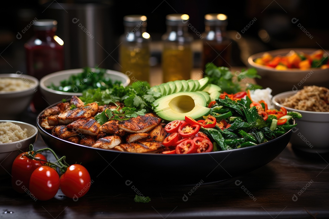 Tigela vibrante de comida fitness