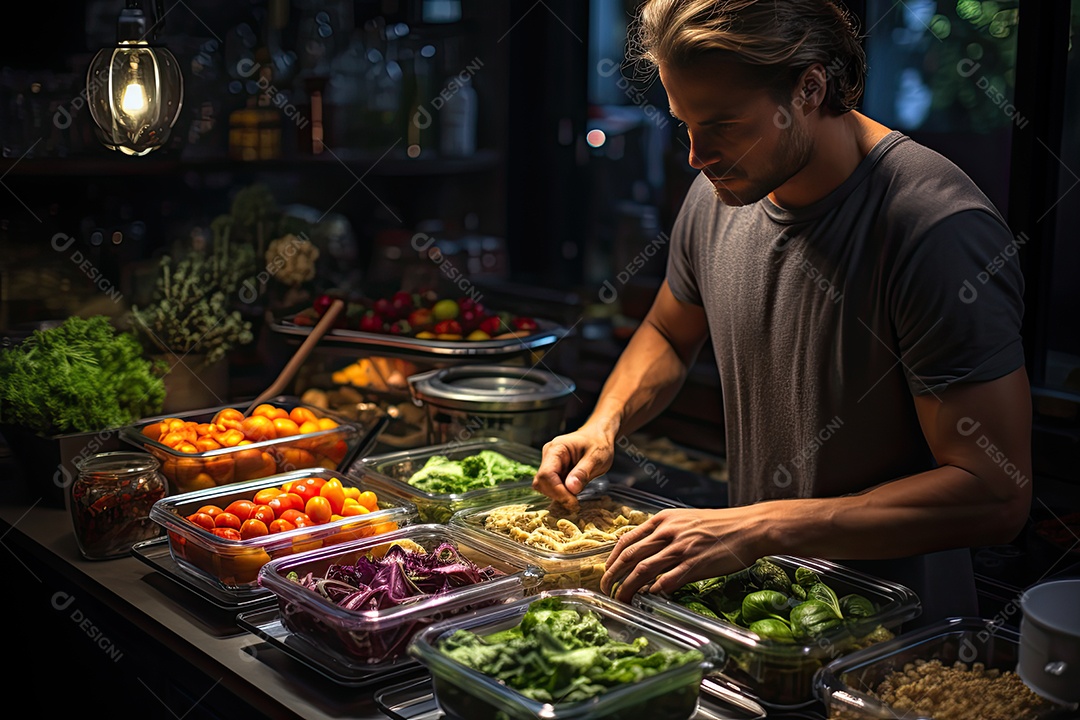 Chef prepara refeição fitness colorida