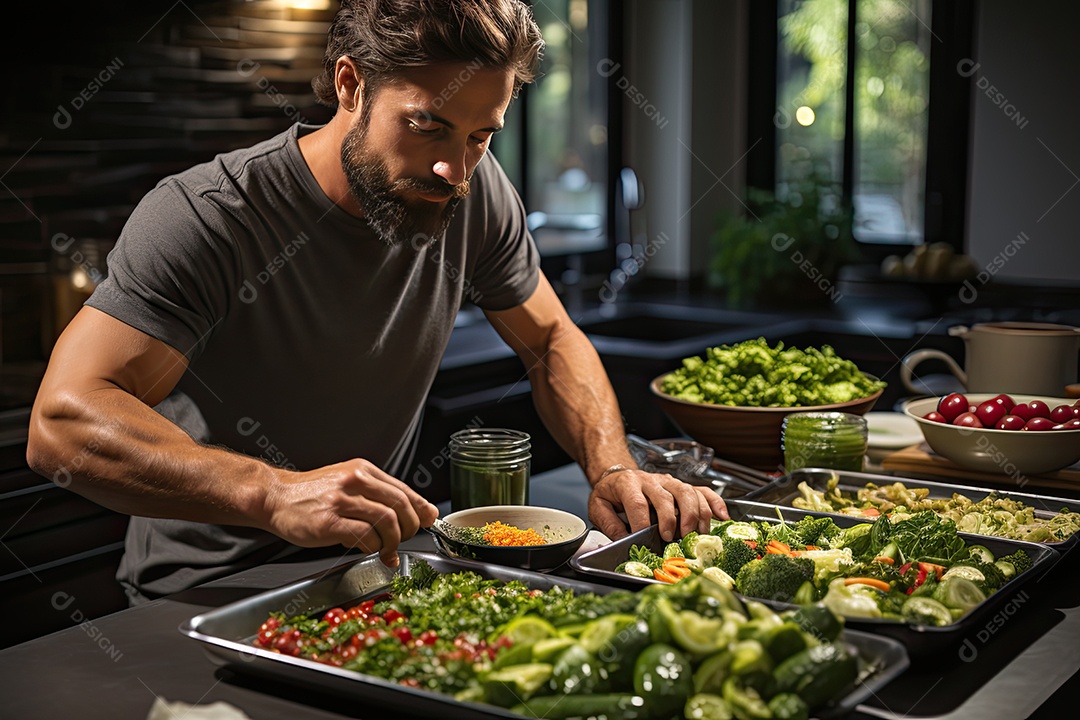 Chef prepara refeição fitness colorida