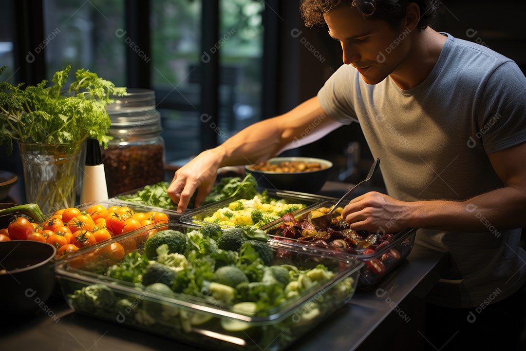 Chef prepara refeição fitness colorida