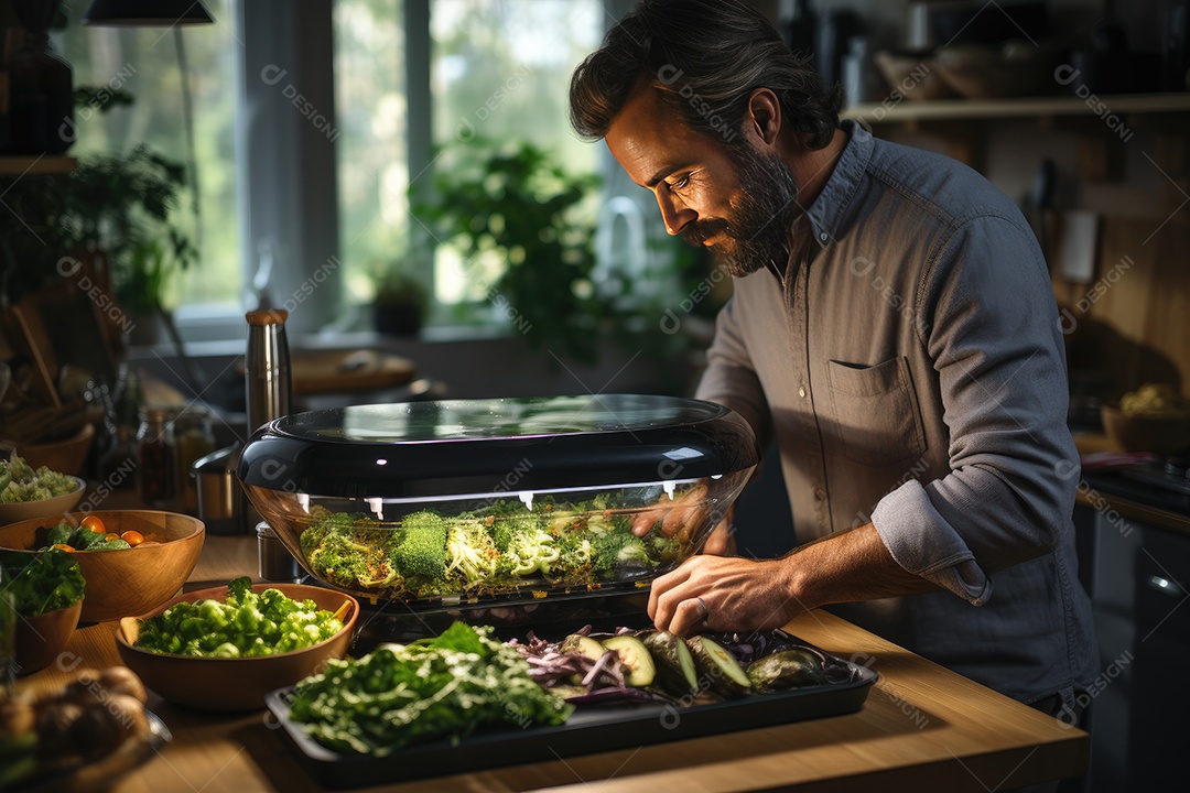 Chef prepara refeição fitness colorida