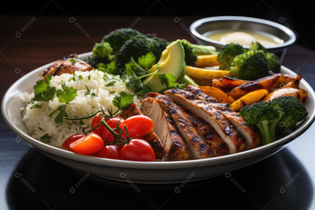 Chef prepara refeição fitness colorida