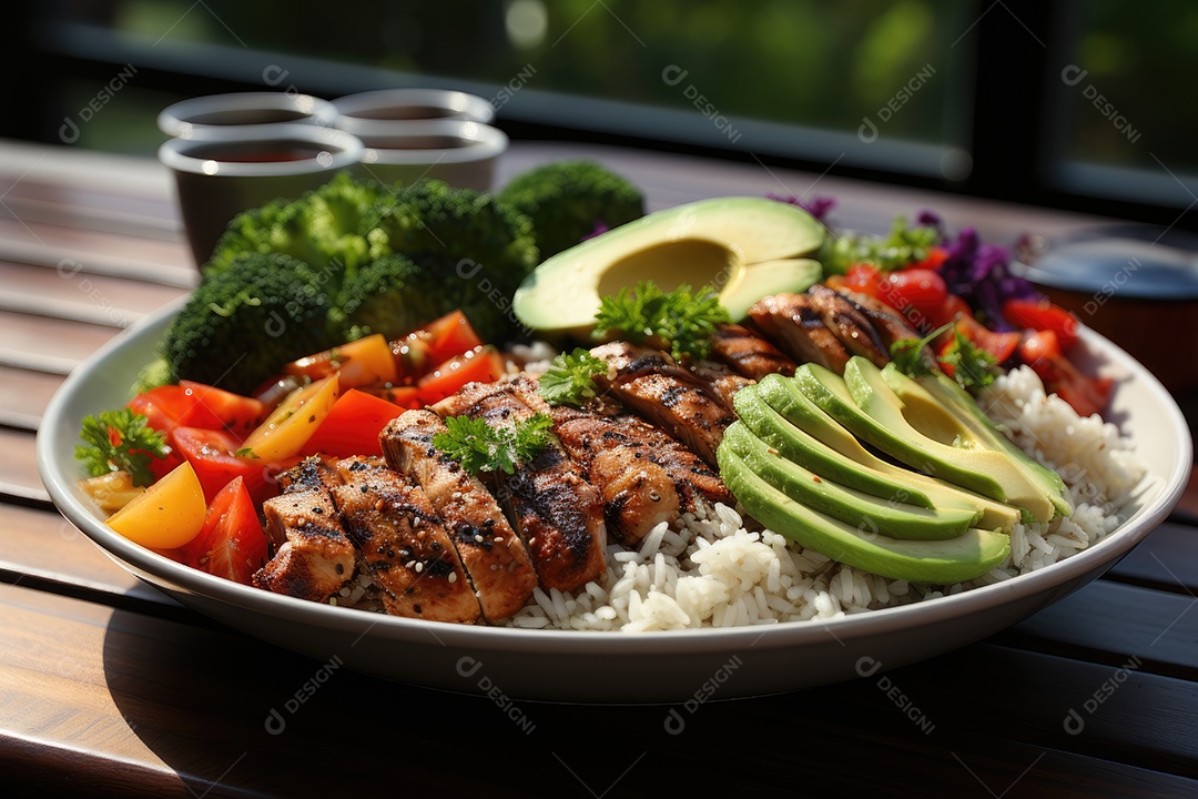 Chef prepara refeição fitness colorida