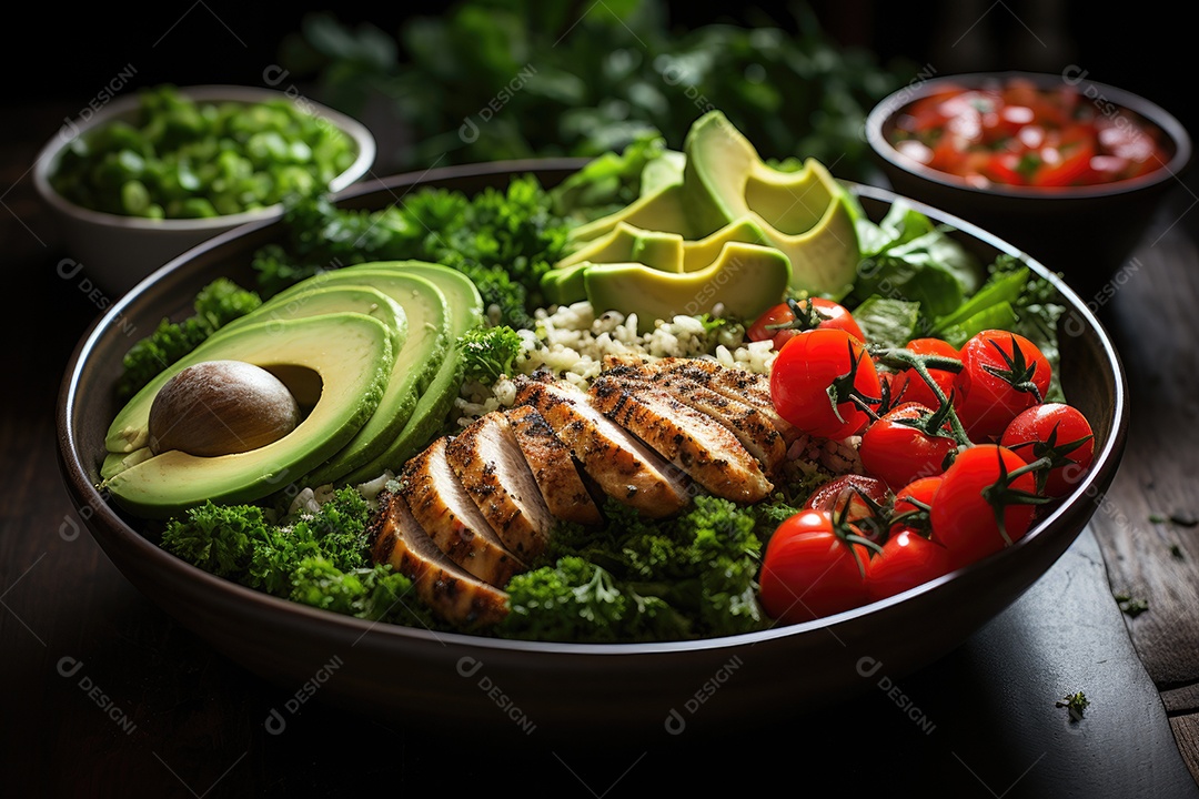 Tigela vibrante de comida fitness