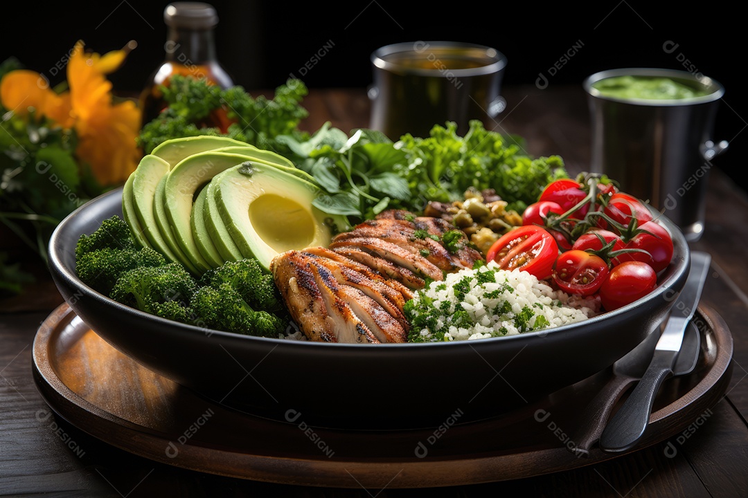 Tigela vibrante de comida fitness