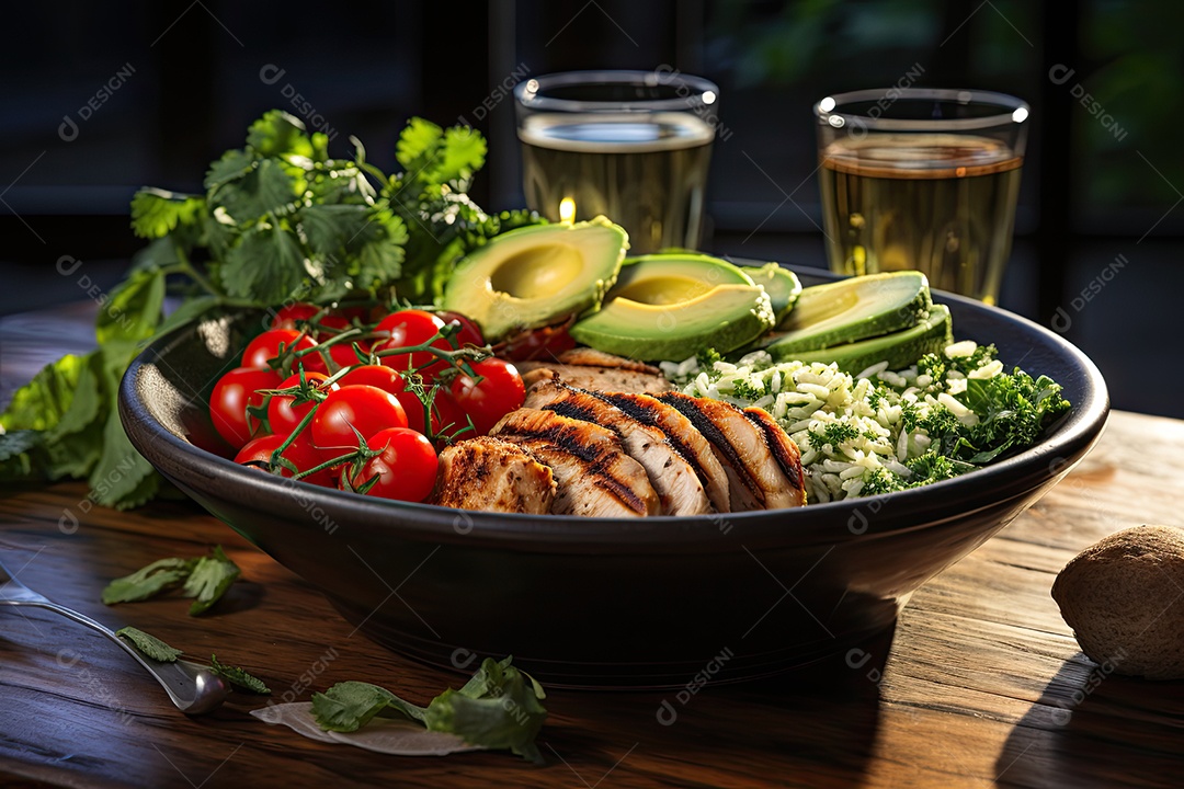 Tigela vibrante de comida fitness