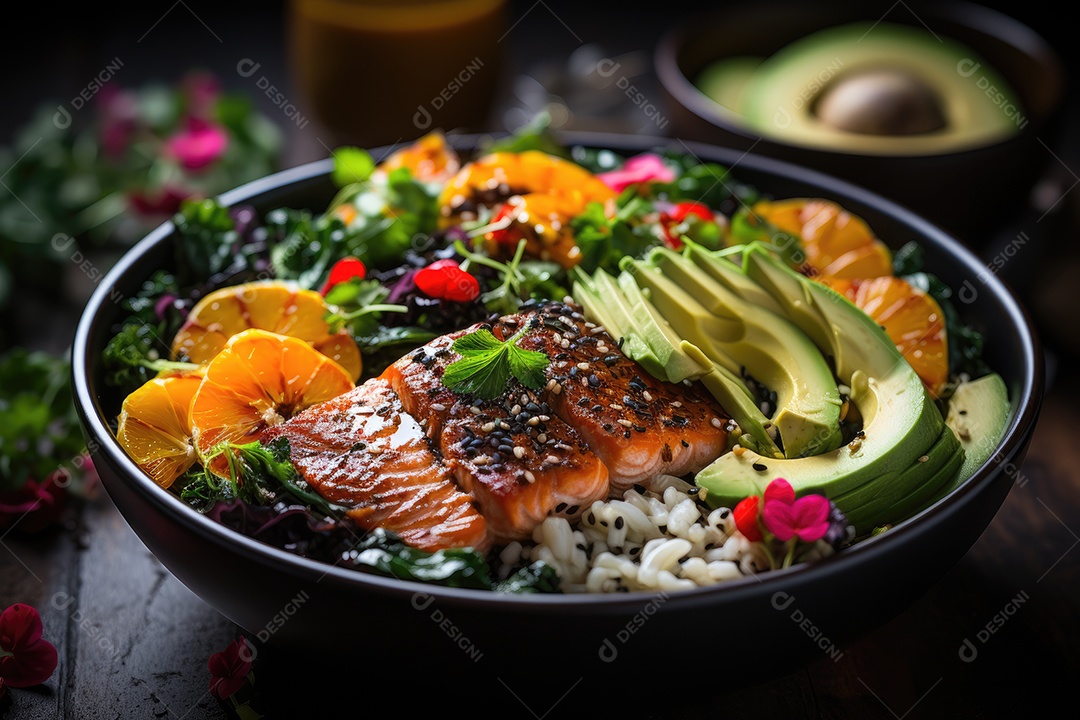 Tigela vibrante de comida fitness