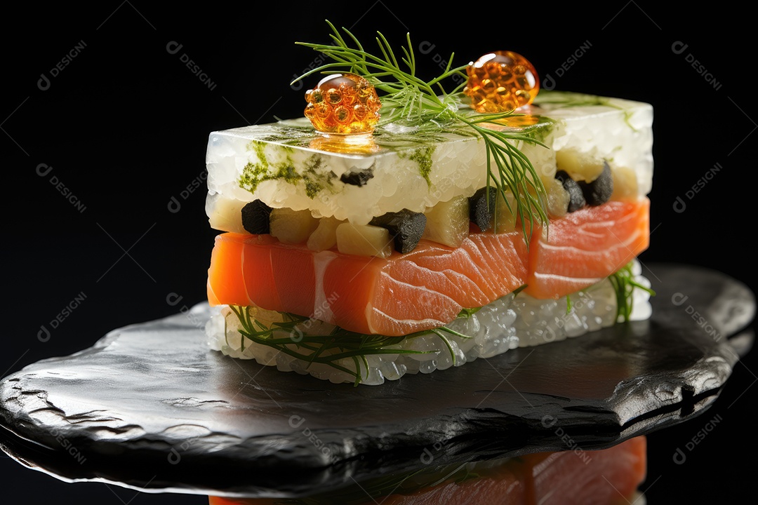 Prato com peças de comida japonesa, sushi