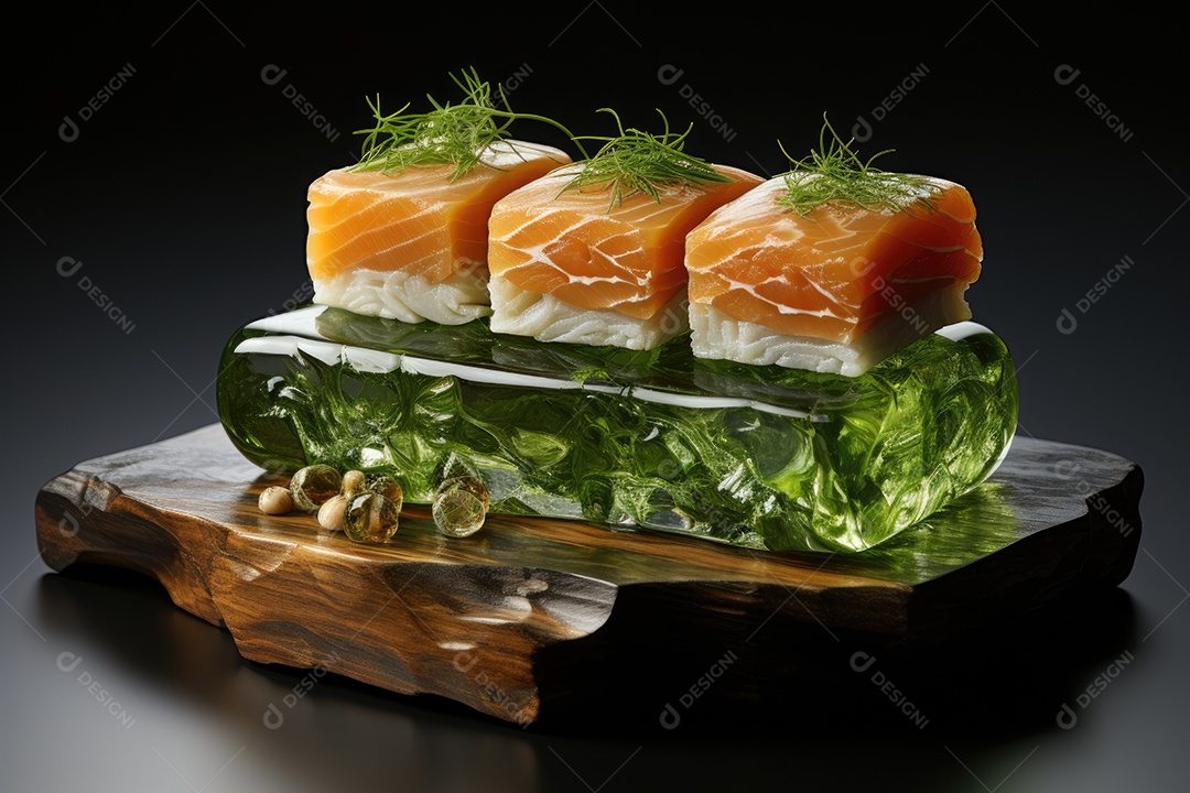 Prato com peças de comida japonesa, sushi