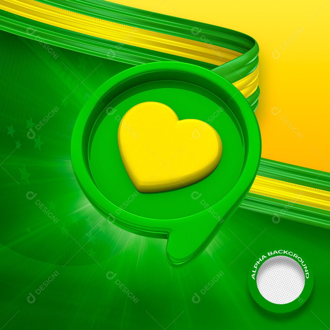 Elemento 3D Like Coração 7 De Setembro Para Composição PSD