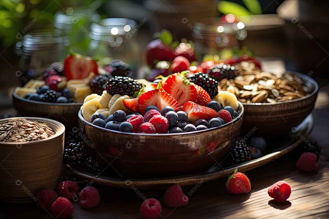 Tigela de açaí com frutas tropicais e granola