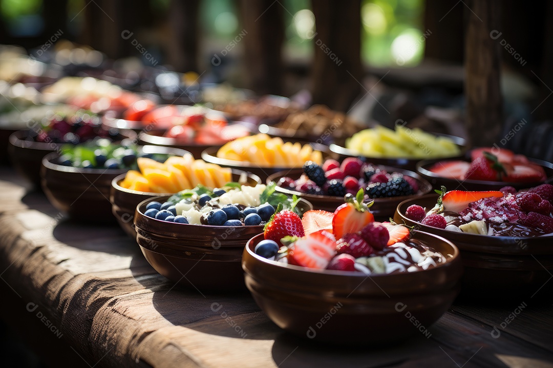 Tigela de açaí com frutas tropicais e granola