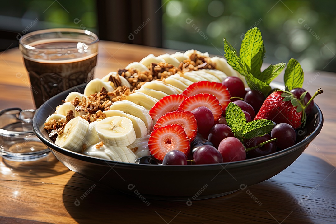 Tigela de açaí com frutas tropicais e granola