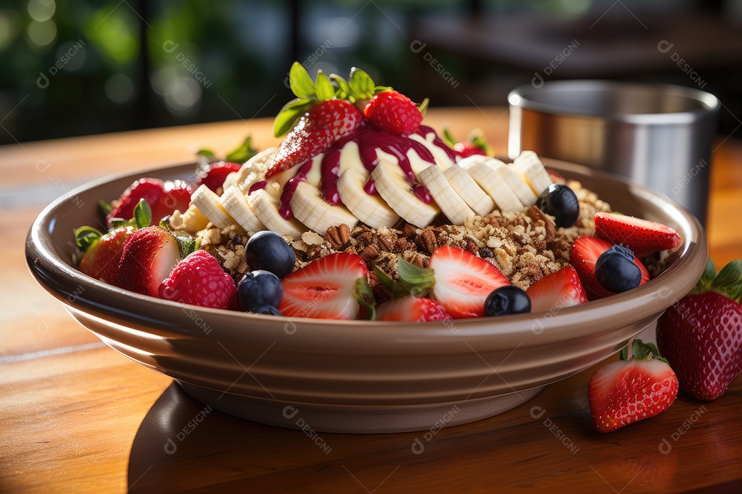 Tigela de açaí com frutas tropicais e granola